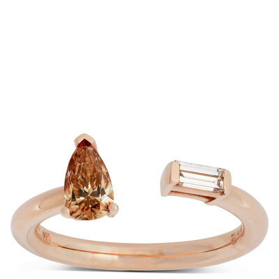 Pear Cut Natural Brown Diamond Ring, 14K Rose Gold