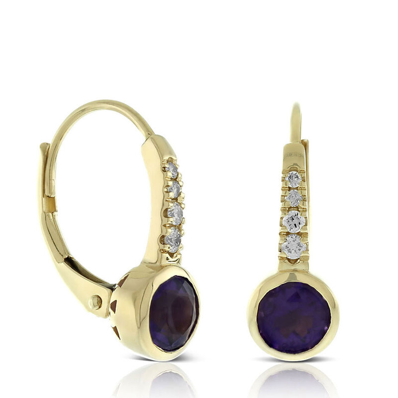 Bezel Set Amethyst & Diamond Earrings 14K image number 1