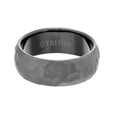 TRITON RAW Contemporary Comfort Fit Hammered Band in Black Tungsten, 8 mm