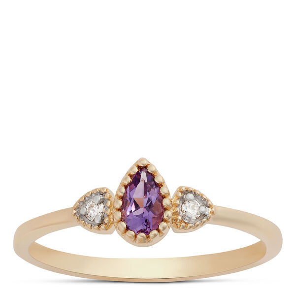 Pear Shaped Amethyst and Diamond Ring, 14K Yellow Gold