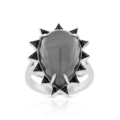 Lisa Bridge Grey Moonstone & Black Sapphire Ring
