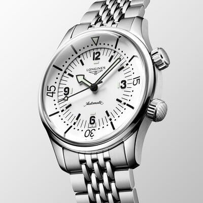 Longines Legend Diver White Dial Watch, 39mm