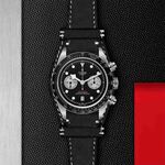 TUDOR Black Bay Chrono Watch Steel Case Black Dial Leather Strap, 41mm
