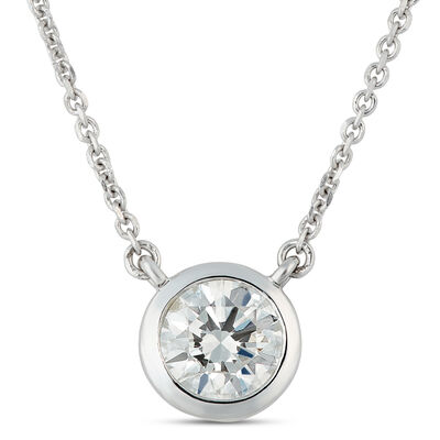 Classic Round Diamond Bezel Pendant, &frac12; Carat Total Weight, 18K White Gold