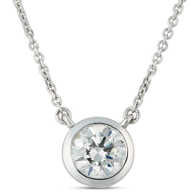 Bezel-Set Solitaire Diamond Necklace, 18K White Gold image number 0