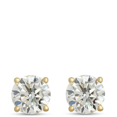 Classic Round Diamond Studs, 1 Carat, in 14K Yellow Gold