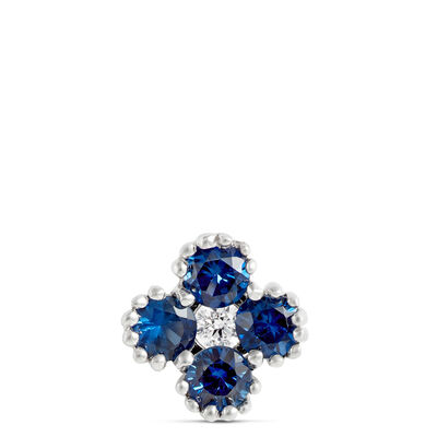 Floral Shape Sapphire and Diamond Single Stud, 14K White Gold