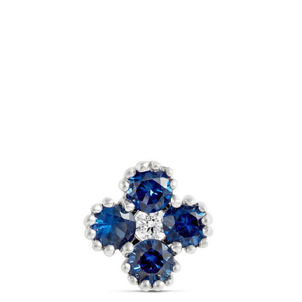 Floral Shape Sapphire and Diamond Studs, 14K White Gold