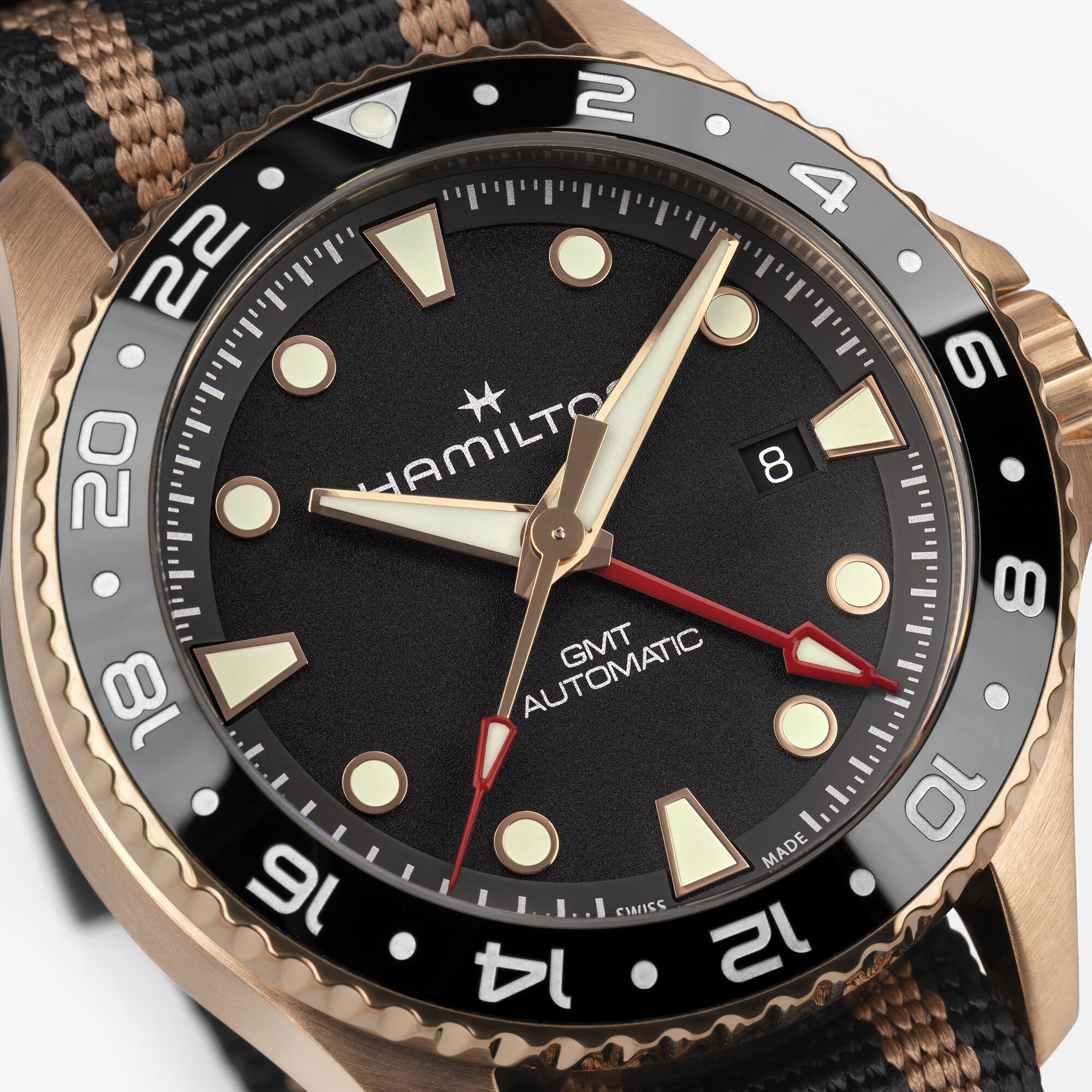 と*こ様 HAMILTON KHAKI GMT自動巻き腕時計 200m防水 Hamilton Khaki Navy Scuba Automatic GMT Bronze Black Dial Watch, 43mm