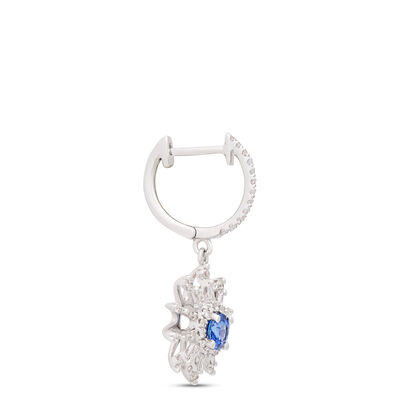 Sunburst Round Sapphire and Diamond Earrings, 14K White Gold