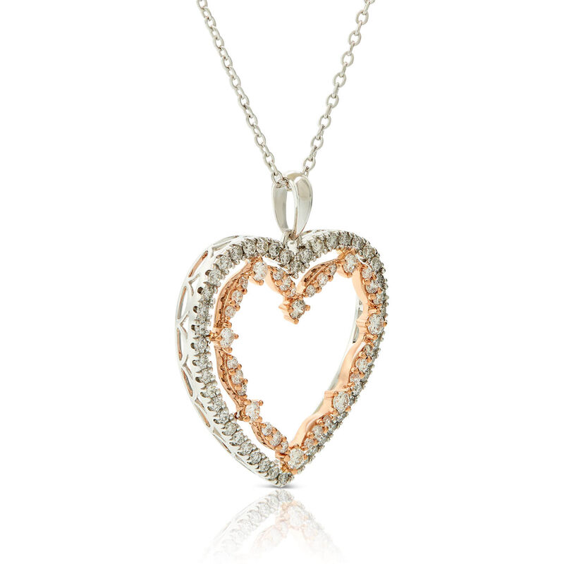 Rose Gold Two-Tone Diamond Heart Necklace 14K image number 2