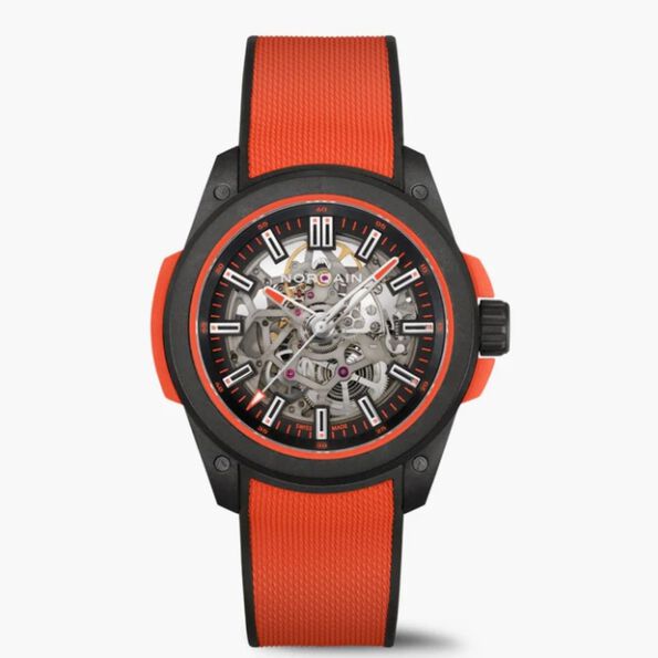 Norqain Wild One Skeleton Dial Coral Red Rubber Strap Watch, 42mm