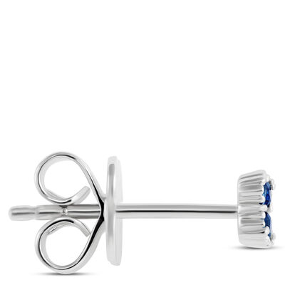Floral Shape Sapphire and Diamond Single Stud, 14K White Gold