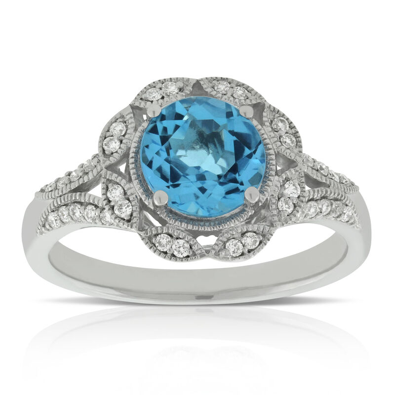 Blue Topaz & Diamond Ring 14K image number 0
