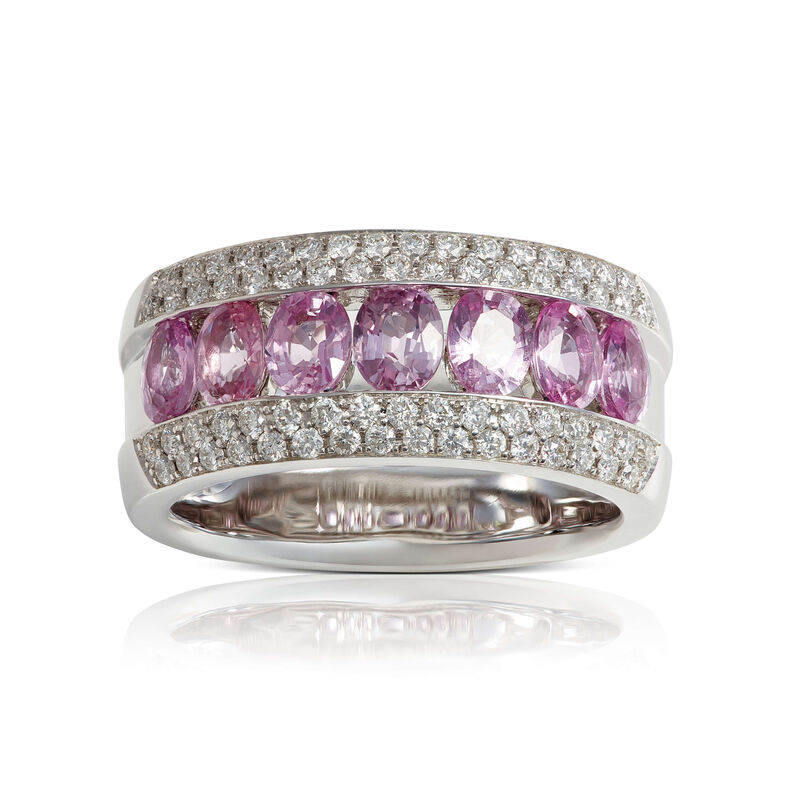 Channel Set Oval Pink Sapphire & Diamond Band 14K image number 0