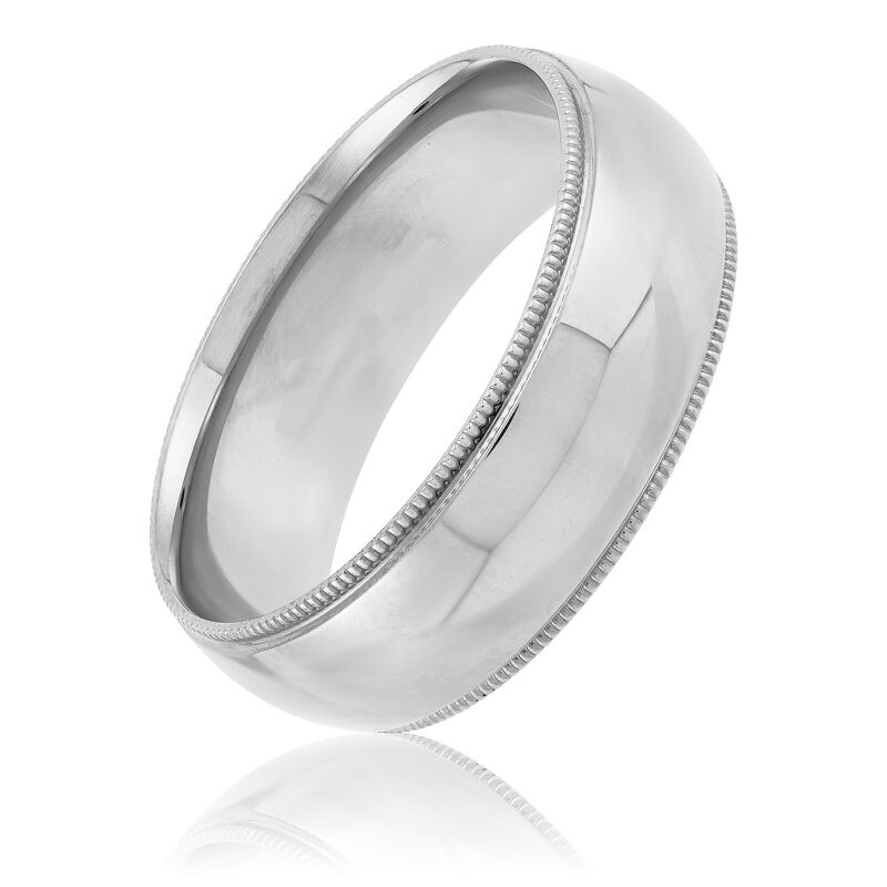 White Gold Polished Milgrain Edge Comfort Fit 7mm Band 18K image number 0