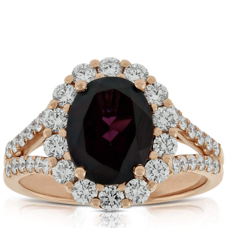 Rose Gold Rhodolite Garnet & Diamond Ring 14K image number 0