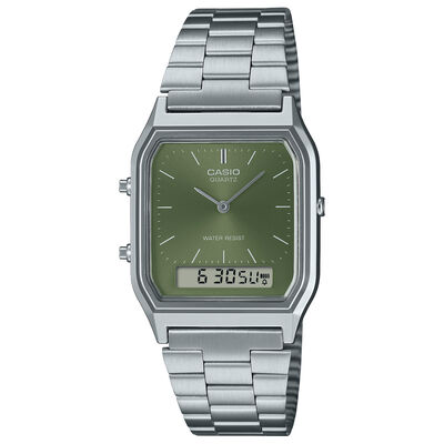 Casio Vintage Green Dial Watch, 29.8mm x 38.8mm