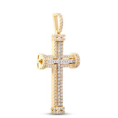 Diamond Cross Pendant, 1 Total Carat Weight 14K Yellow Gold