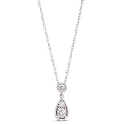 Pear Shaped Pendant with Round Diamonds, ⅓ Total Carat Weight, 14K White Gold