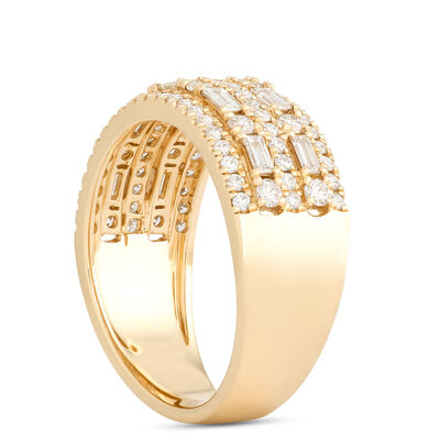 Round and Baguette Diamond Ring, 1 Carat Total Weight, 14K Yellow Gold