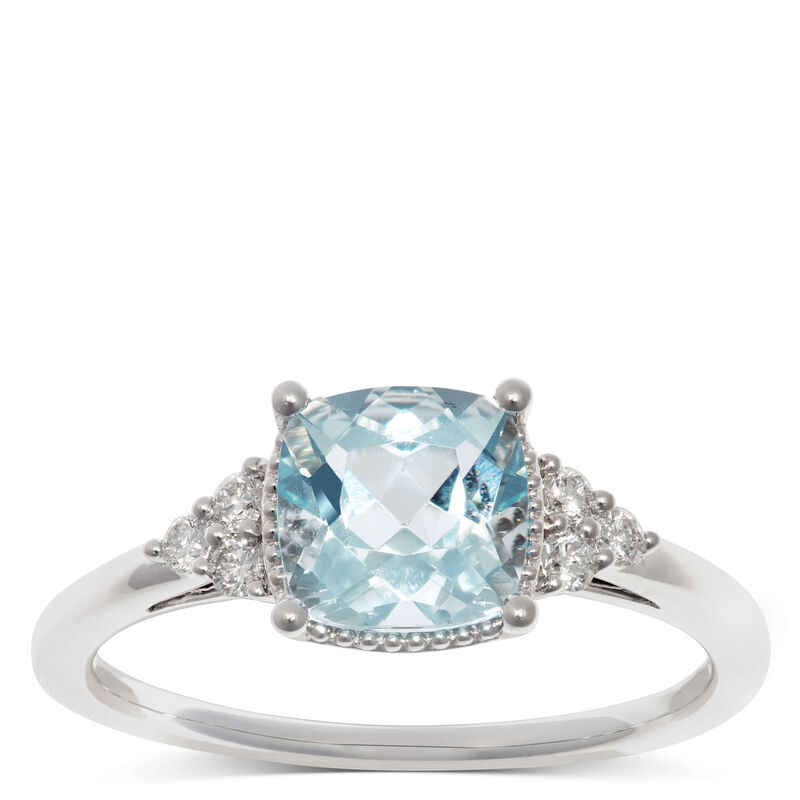 Cushion Aquamarine & Diamond Rings 14K image number 1