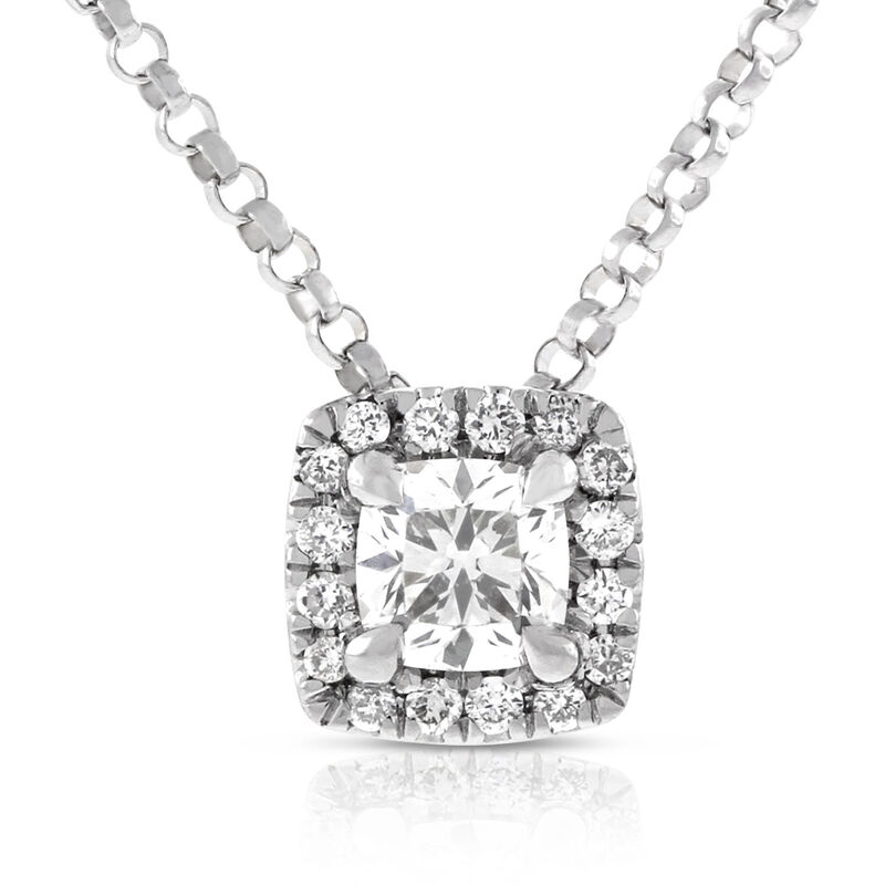Ben Bridge Signature Diamond Square Halo Necklace 18K, 1/3 ct. Center