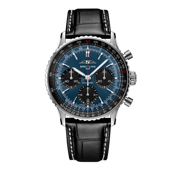 Breitling Navitimer B01 Chronograph Watch Steel Case Blue Dial Black Leather Strap, 41mm