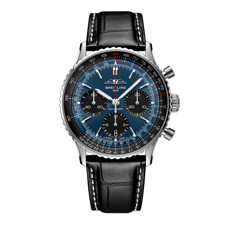 Breitling Navitimer B01 Chronograph Watch Steel Case Blue Dial Black Leather Strap, 41mm image number 0