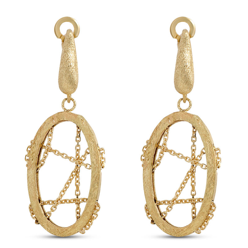 Toscano Oval Dangle Earrings, Chainlink Center, 14K Yellow Gold image number 0