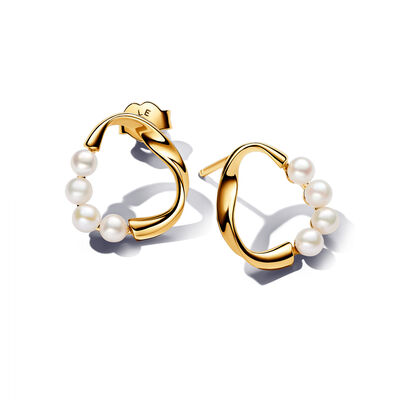 Pandora Essence Organically Shaped Circle & Treated Freshwater Cultured Pearls Stud Earrings