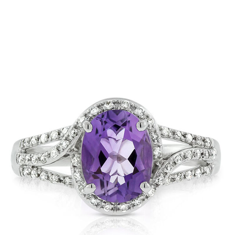 Oval Amethyst & White Sapphire Ring 14K image number 4