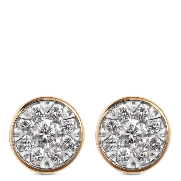Cluster Diamond Stud Earrings, 14K Two-Tone Gold