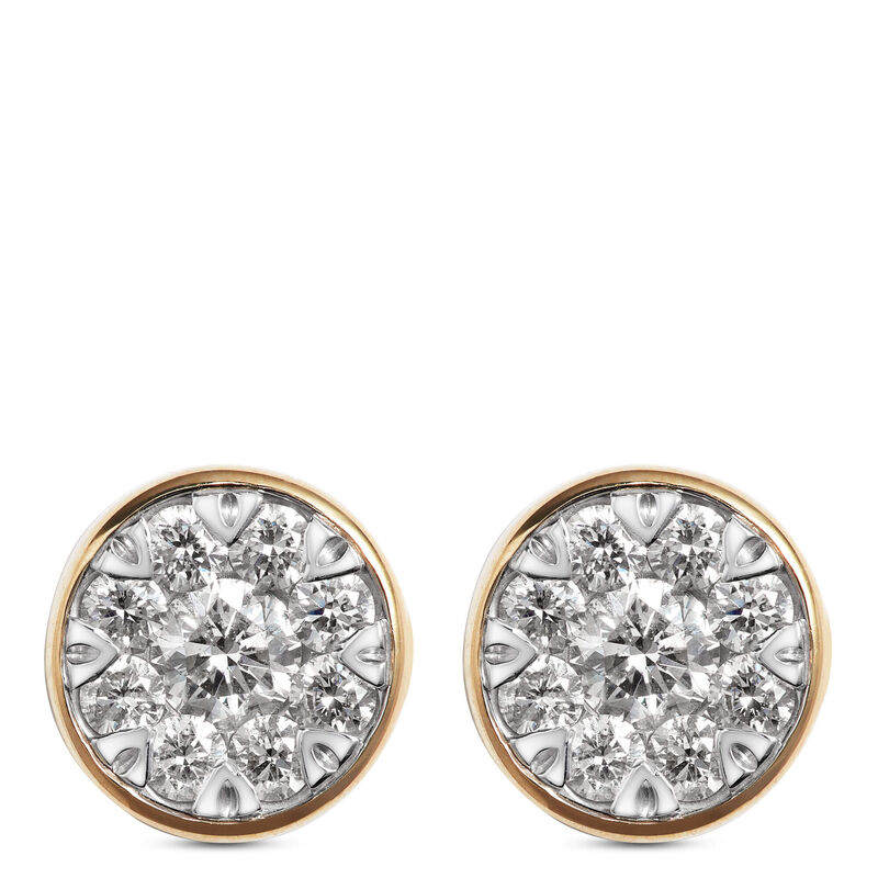 Cluster Diamond Stud Earrings, 14K Two-Tone Gold image number 1