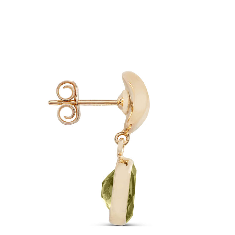 Button Top Oval Peridot Drop Earrings in 14K Yellow Gold image number 1