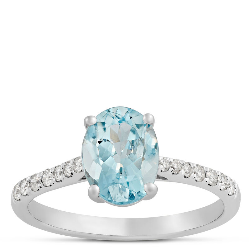 Oval Aquamarine and Diamond Ring, 14K White Gold image number 2