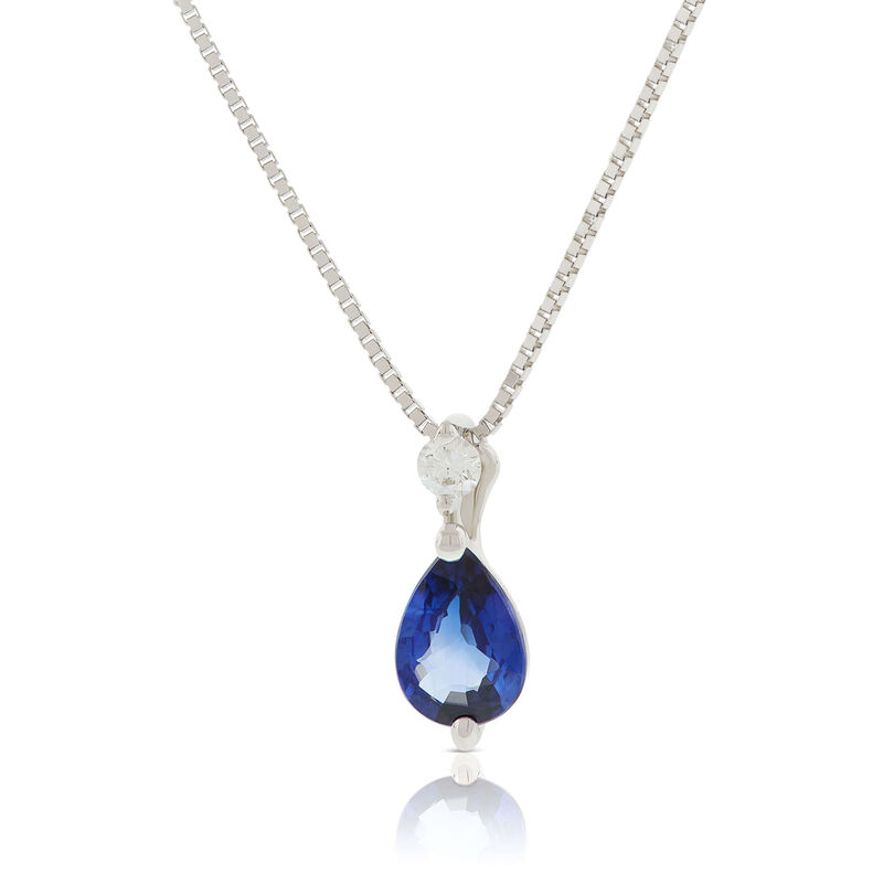 Pear Sapphire & Diamond Necklace 14K image number 1