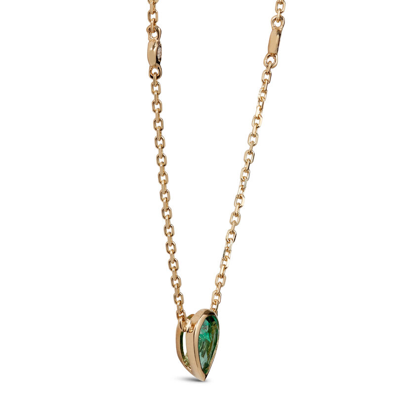 Pear Cut Emerald and Diamond Necklace, 14K Yellow Gold image number 2