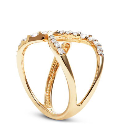 Open Bypass Diamond Ring, 14K Yellow Gold