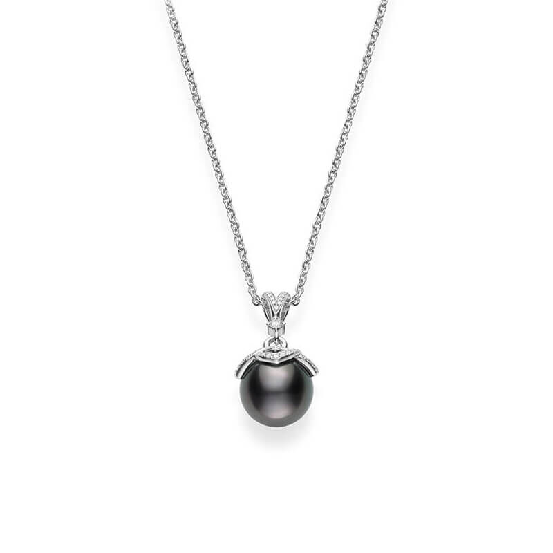 Mikimoto Black South Sea Cultured Pearl & Diamond Necklace 18K image number 0