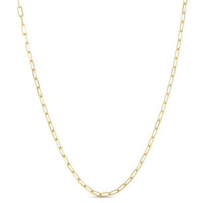 Elegant 18-Inch Diamond Cut Paperclip Link Necklace, 14K Yellow Gold