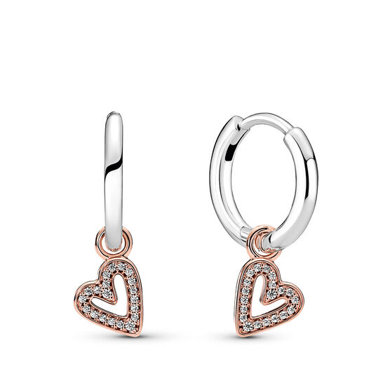 Pandora Sparkling Freehand Heart CZ Hoop Earrings