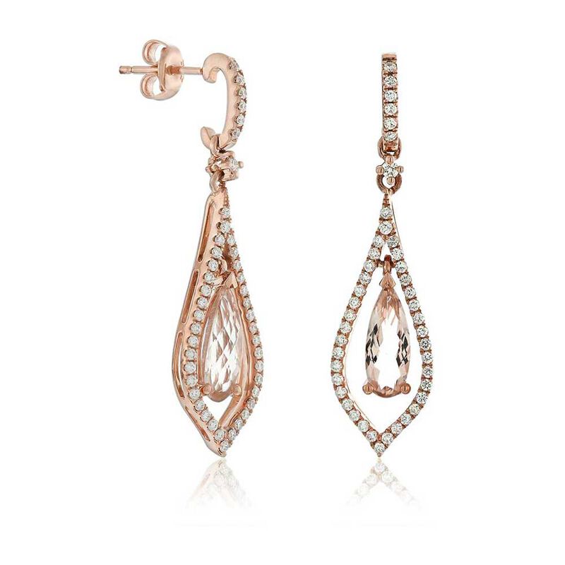 Rose Gold Pear Shaped Morganite & Diamond Earrings 14K image number 0