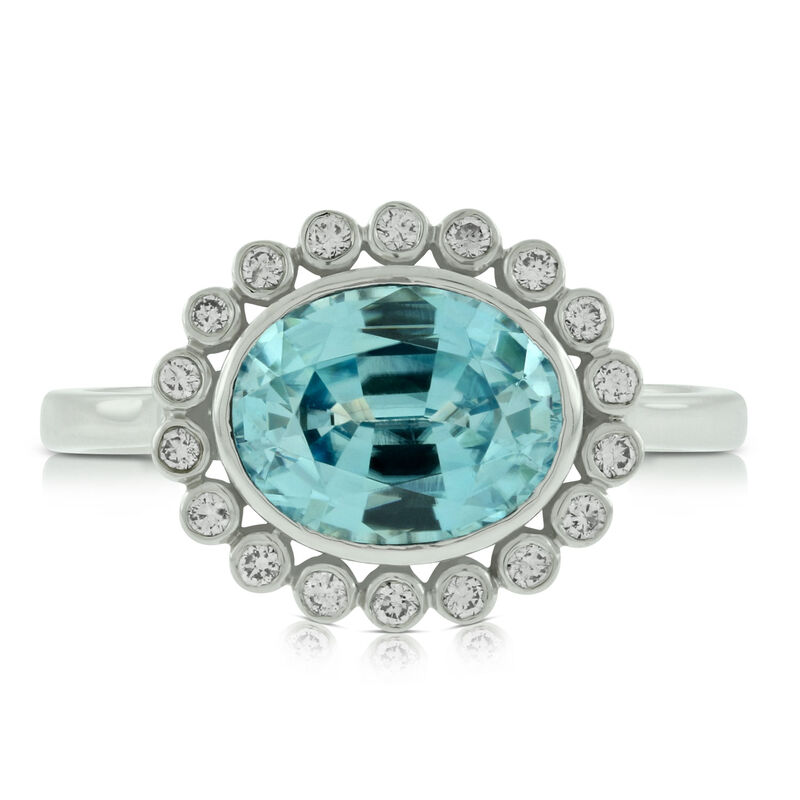 Blue Zircon & Diamond Ring 14K image number 4