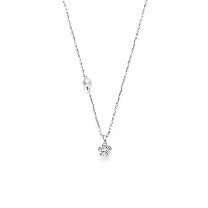 Mikimoto Akoya Cultured Pearl & Diamond Cherry Blossom Necklace 18K image number 0