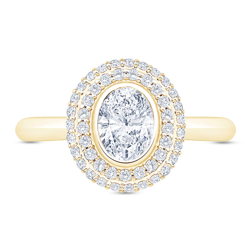 Oval Diamond Engagement Ring with Double Halo, 14K Yellow Gold image number 2