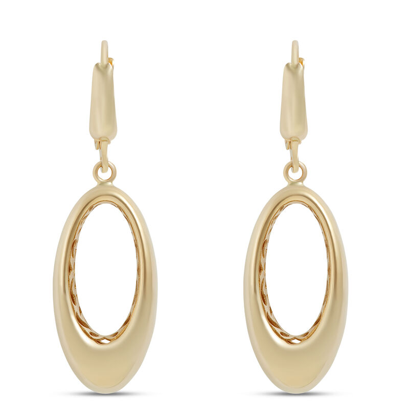 Toscano Satin Oval Drop Earrings, 14K Yellow Gold image number 0