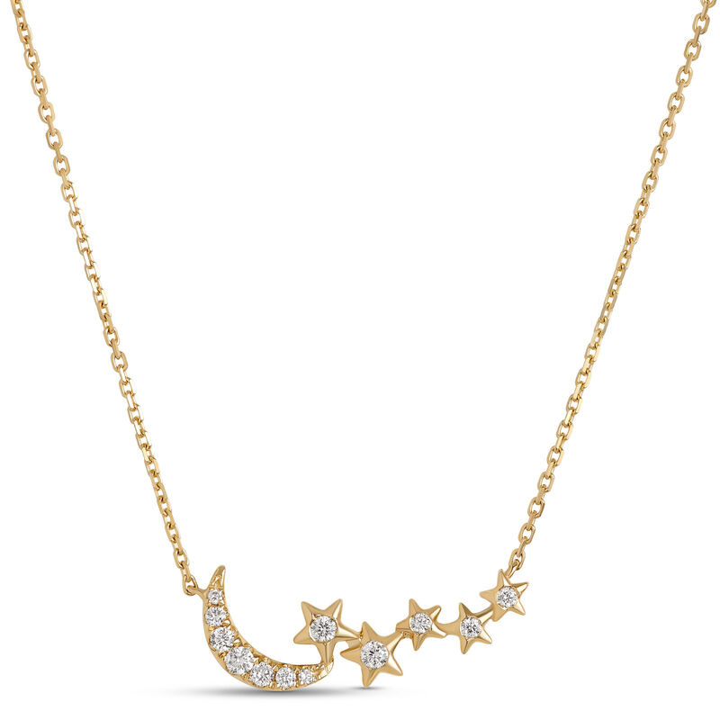 Crescent Moon and Stars Diamond Pendant, 14K Yellow Gold image number 0