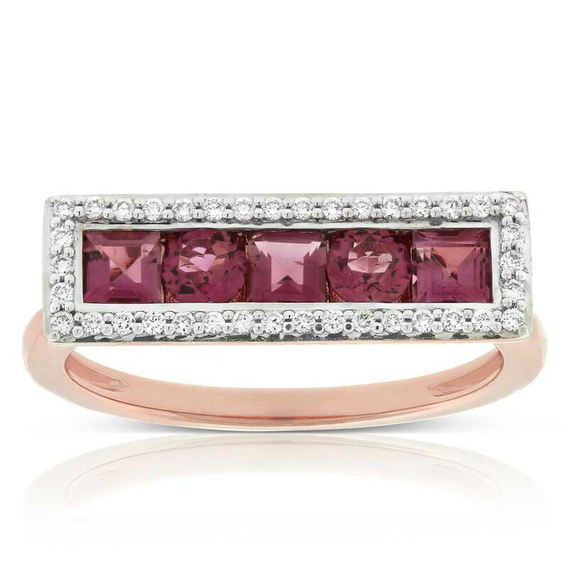 Rose Gold Pink Tourmaline & Diamond Rectangle Ring 14K image number 0