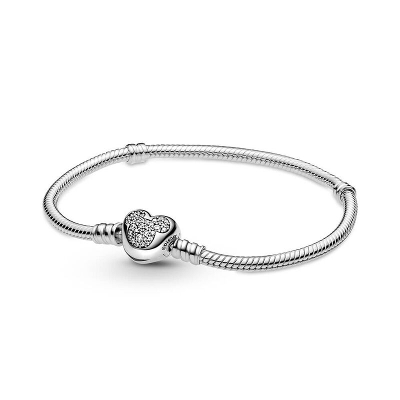Pandora Disney Mickey Mouse Heart Clasp Snake Chain CZ Bracelet image number 0